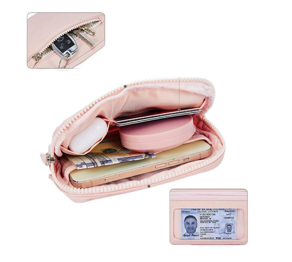 🔥Wristlet Wallet Nylon Quilted Strap with 3 Zippers to Hold Travel Card Holder💜