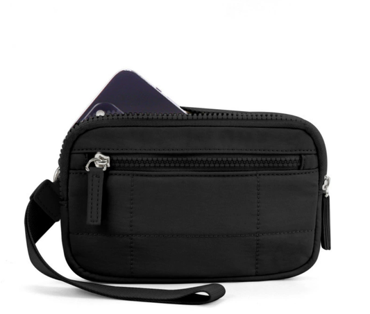 🔥Wristlet Wallet Nylon Quilted Strap with 3 Zippers to Hold Travel Card Holder💜