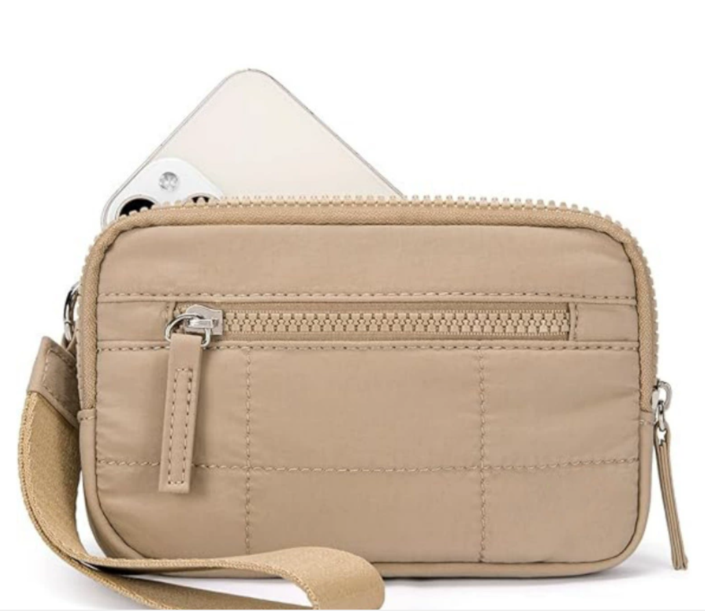 🔥Wristlet Wallet Nylon Quilted Strap with 3 Zippers to Hold Travel Card Holder💜