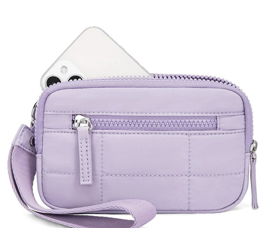 🔥Wristlet Wallet Nylon Quilted Strap with 3 Zippers to Hold Travel Card Holder💜