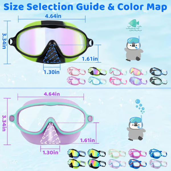 ๐โโ๏ธHD children's large frame waterproof and anti-fog swimming goggles