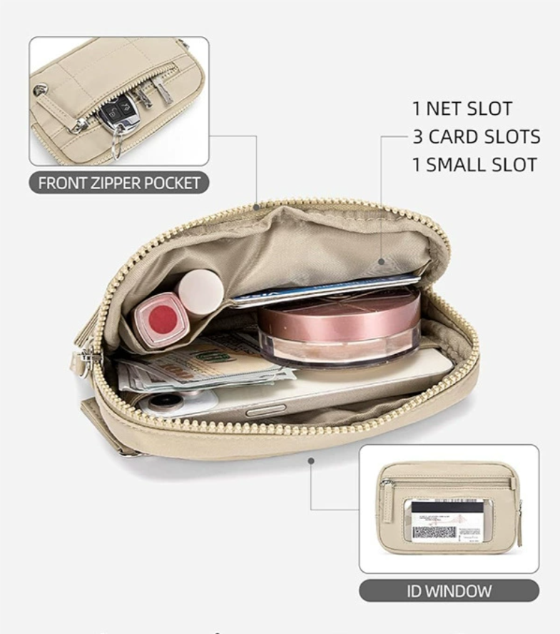 🔥Wristlet Wallet Nylon Quilted Strap with 3 Zippers to Hold Travel Card Holder💜