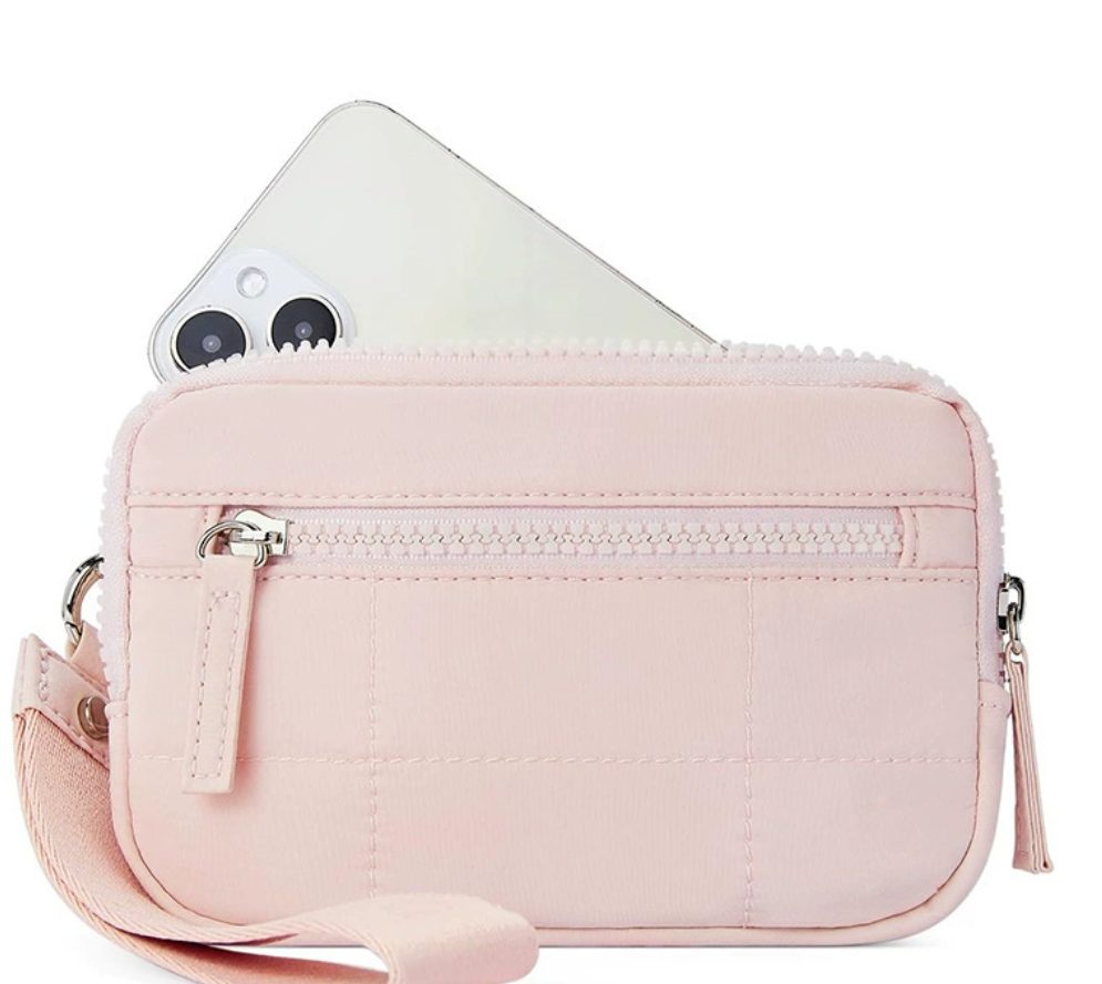 🔥Wristlet Wallet Nylon Quilted Strap with 3 Zippers to Hold Travel Card Holder💜